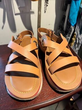 See by Chloe Tan Leather Strappy Platform Sandals
